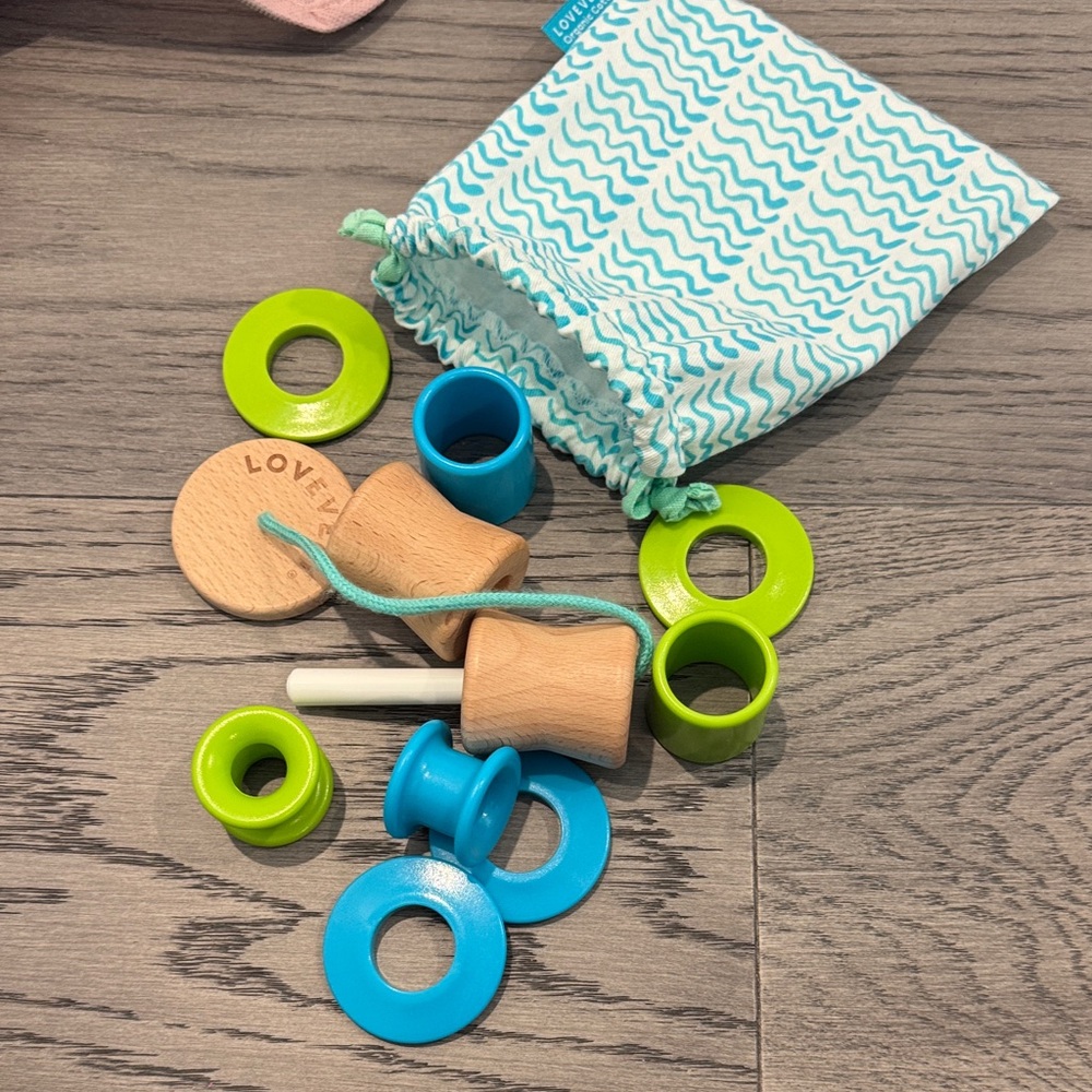 Colorful Wooden Toy Set with Bag